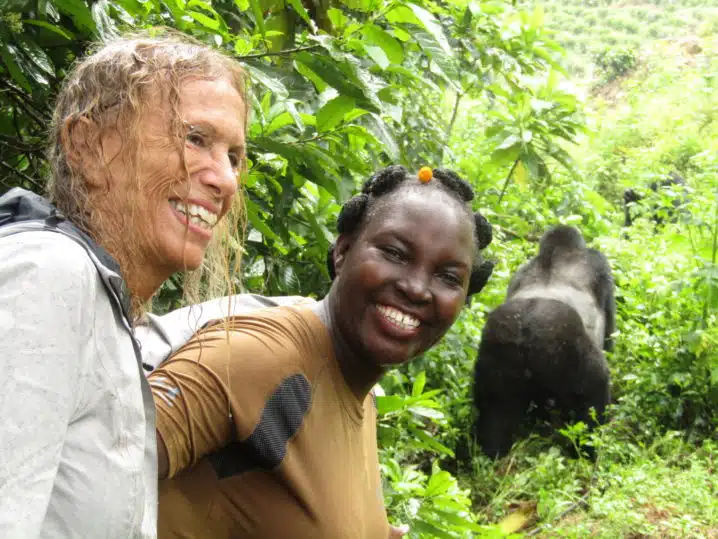 Women travelers on safari tracking gorillas in Uganda